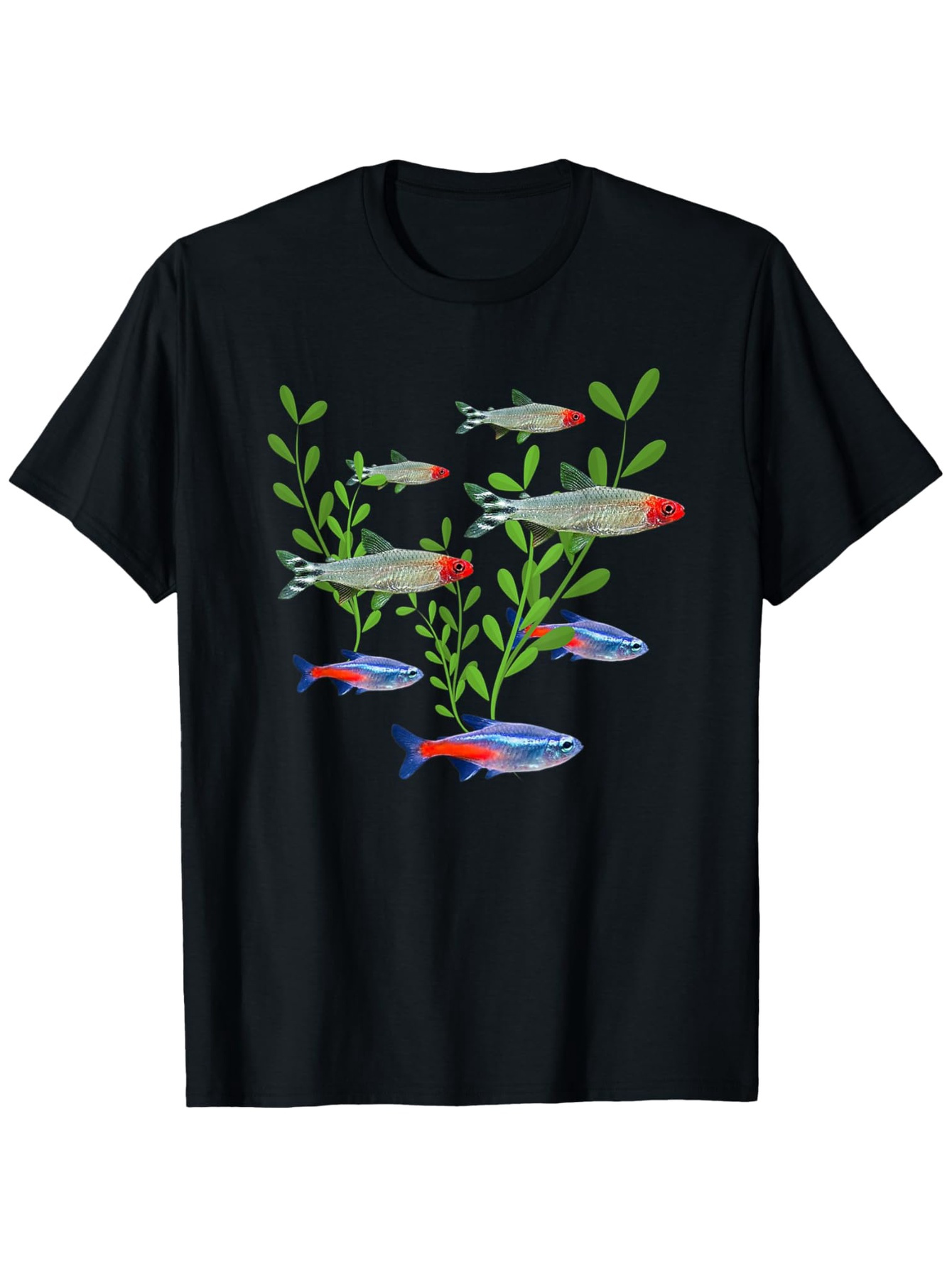Tetra Fish In Aquarium - メンズ ネオン＆ラミーノーズテトラスフィッシュプリントTシャツ - 柔らかく通気性のあるコットンTシャツ、水槽愛好家に最適、カジュアルなラウンドネックSサイズ