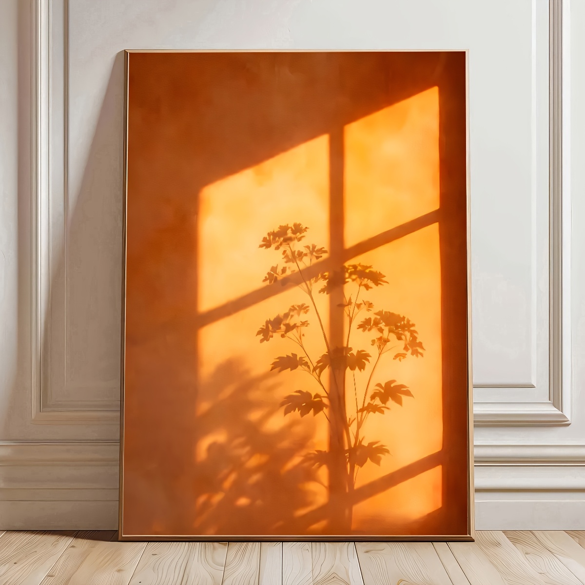 Live Plant Fertilizer - 窓を通して抽象的な太陽光が映る影植物キャンバスウォールアート絵画フレームなし黄色ミニマリストウォールアートリビングルームの装飾用