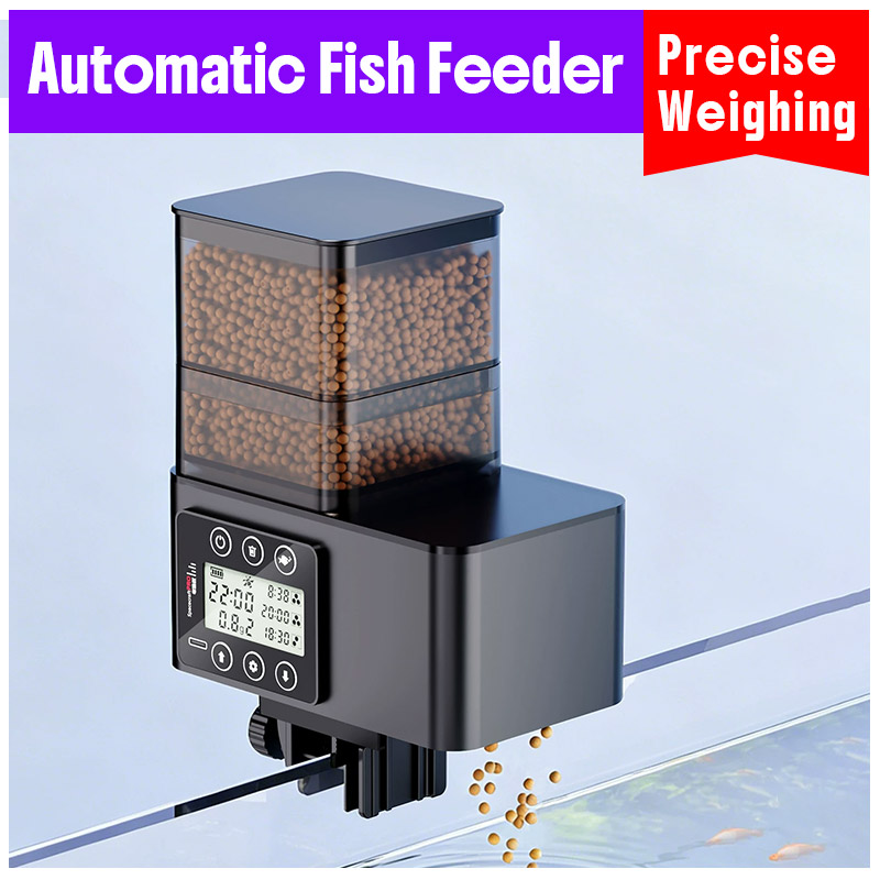 Aquarium Fish Feeder Automatic - スマート精密計量自動魚フィーダー、散乱防止機能付き時間制御式魚餌ディスペンサー、水槽・カメタンク用自動給餌器