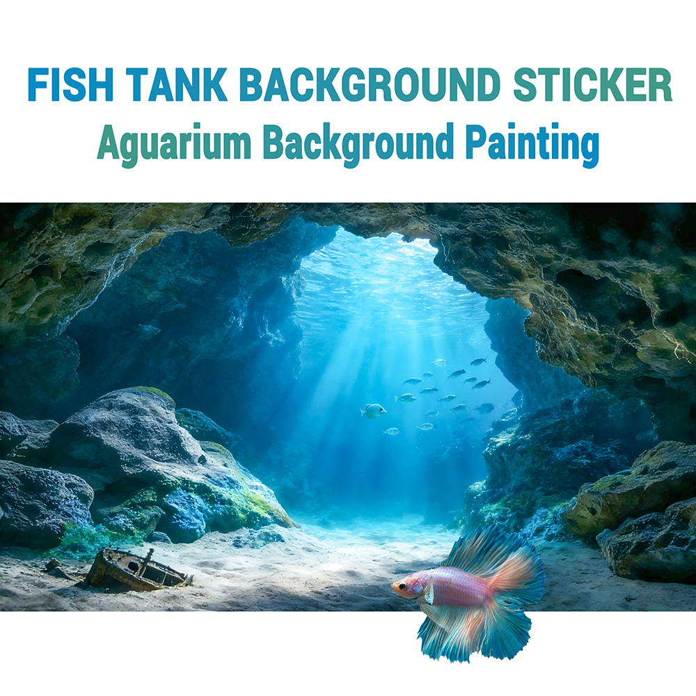 Aquarium Fish Background - 深海の青い穴、水槽背景画、水槽絵画ステッカー、前面粘着式、風景装飾品