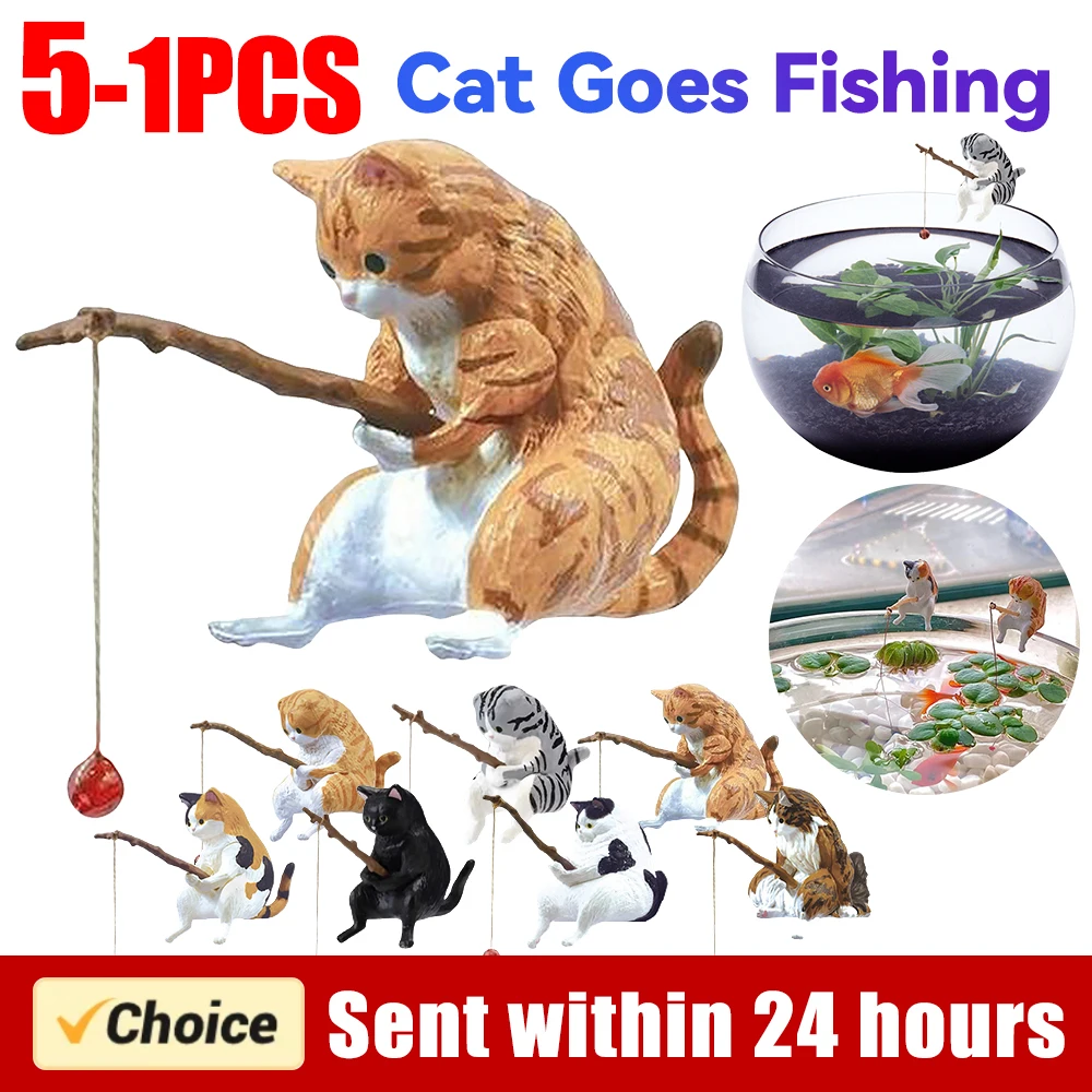 Aquarium Fish Background - 1-5 個釣り猫水族館の装飾水槽ハンギング装飾風景 AquaticPet 水槽飾りデスクトップアクセサリー