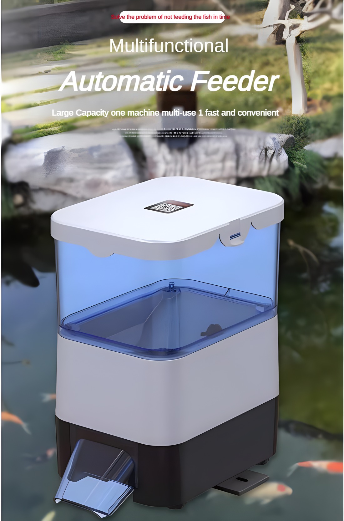 Aquarium Fish Feeder Automatic - EVNICEソーラー自動給餌器 インテリジェントフィッシュフィーダー 屋内外兼用 大型水槽 大型粒子魚池用フィード