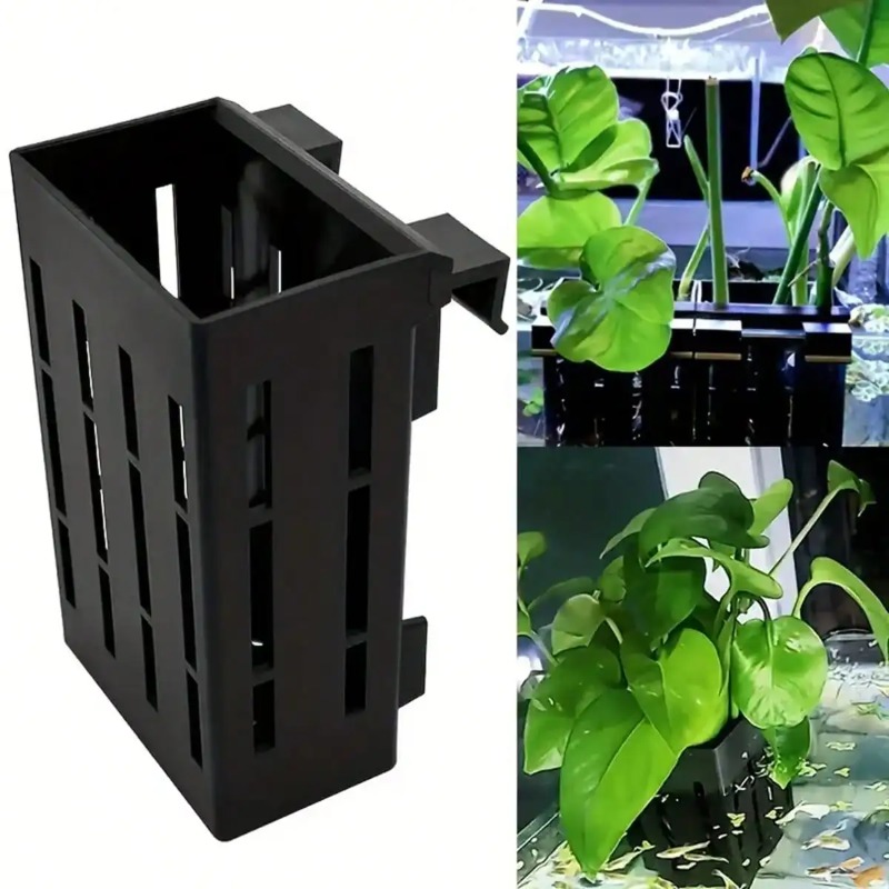 Aquarium Fish Black - 水槽用植物ホルダー ブラックプラスチックバスケット クリップ付き 魚タンク水生植物固定用 安定設置
