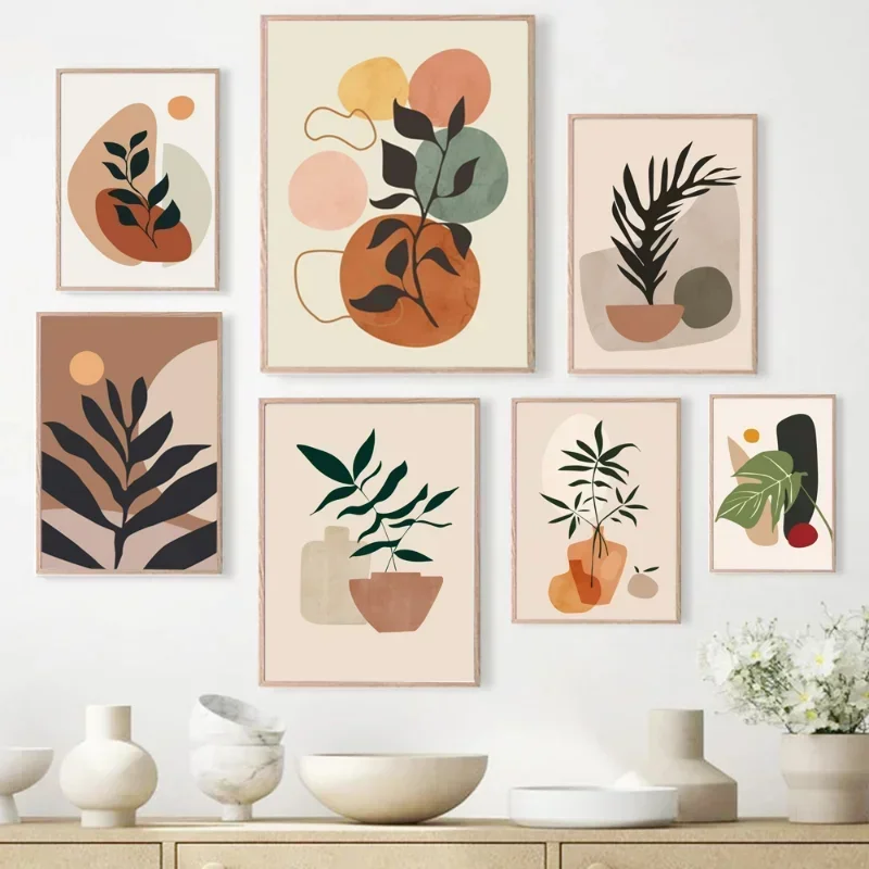 Live Plant Fertilizer - ミニマリストキャンバスポスター ボヘミアン植物の葉 抽象的なライン 植物の花のプリント 絵画 ファッションウォールアート