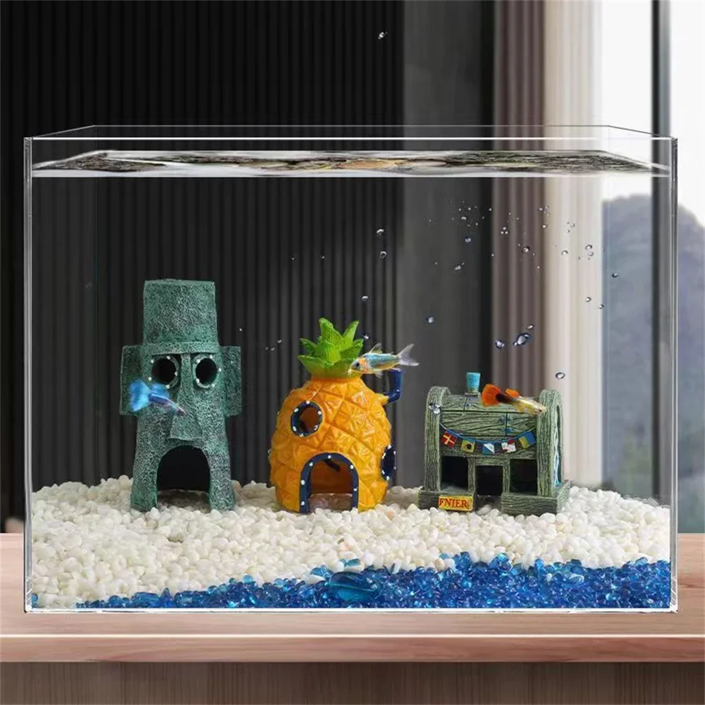 Aquarium Fish Japan - 3個入り 漫画風水槽飾り キャラクタージュエリー シミュレーション樹脂製 パイナップルハウス 水槽飾り