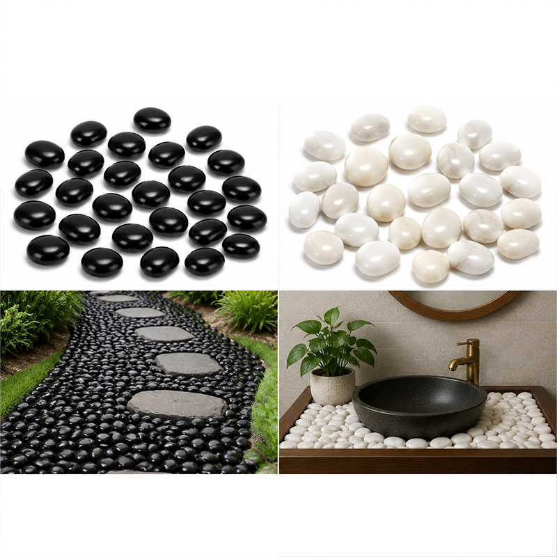 Aquarium Fish Black - ホワイト&ブラックポリッシュリバーロック200g-400g、滑らかな小石、水槽、水族館、砂利、庭、景観、家の装飾用 TMZ