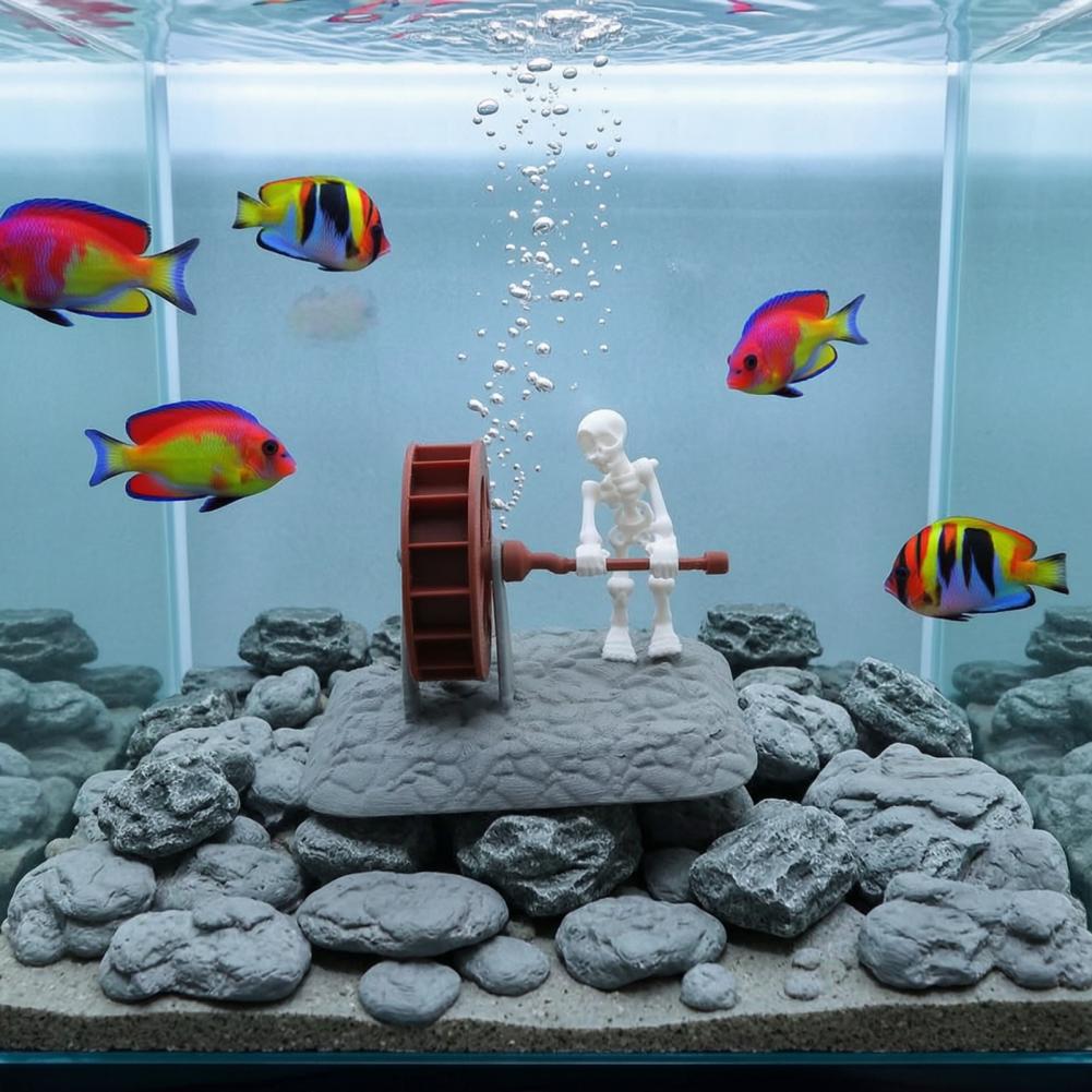 Aquarium Fish Unique - 水槽のスケルトン装飾 水槽の装飾品 水車スケルトン装飾 水槽用 不気味な頭蓋骨水槽飾り ユニークな装飾品