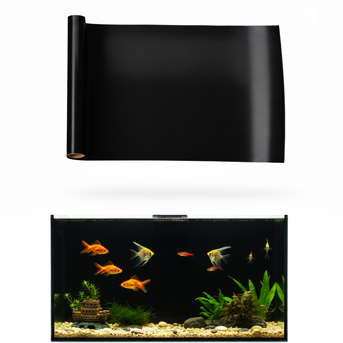 Aquarium Fish Black - 水槽背景 静電気吸着式 黒白 魚タンク背景壁紙 魚タンク背景幕 水槽ポスター背景
