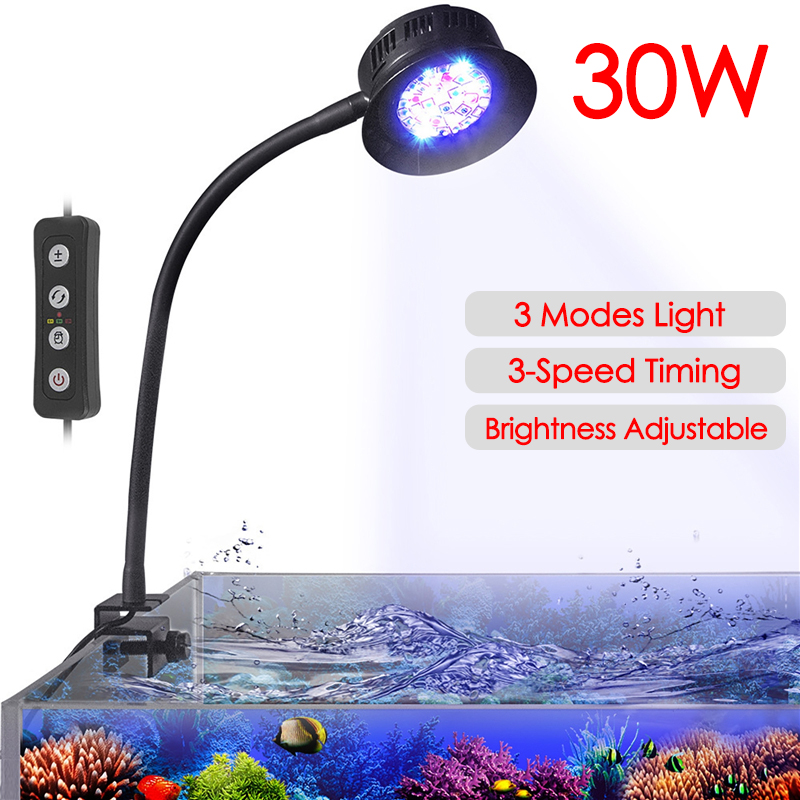 Aquarium Fish Lamp - 30 ワット水族館の水槽海水海水マリンサンゴ礁 LED と植物ライト 3 スピードタイミング明るさ調整可能なタンクランプ