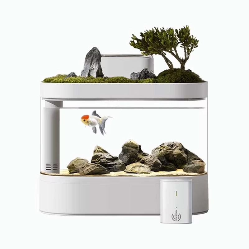 Aquarium Fish Feeder Automatic - デスクトップスマートアクアリウム水槽 自動給餌器とLED照明付き