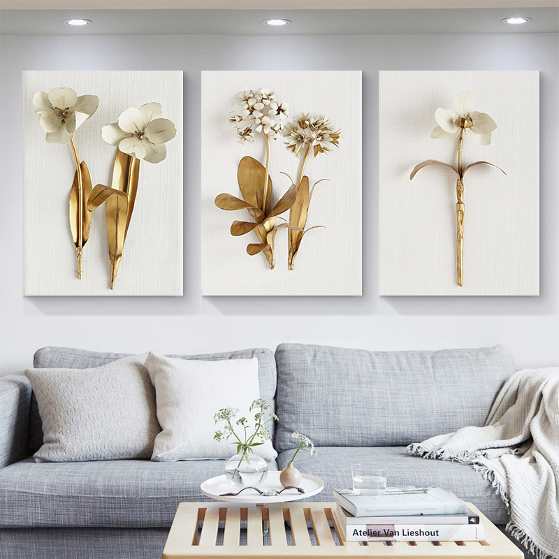 Live Plant Fertilizer - 北欧黄金の植物の葉と花の壁アート写真キャンバス絵画クアドロポスターとプリントリビングルームの装飾のための Cuadros