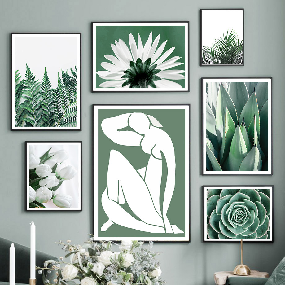 Live Plant Fertilizer - グリーンマティスガールサボテン植物葉っぱの花壁アートキャンバス絵画北欧ポスターやプリント写真リビングルームデコ用
