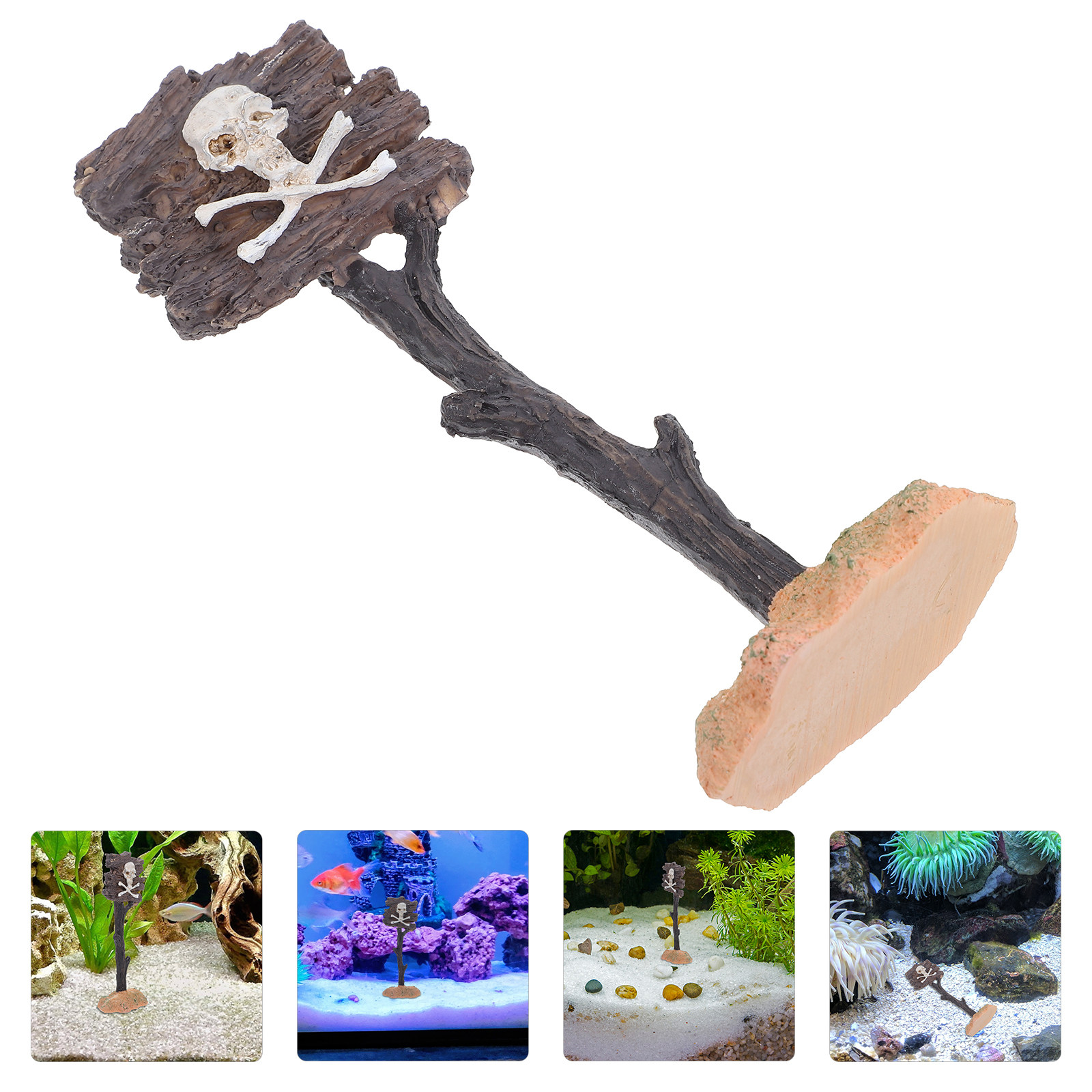 Aquarium Fish Unique - スカル警告標識水族館樹脂装飾品水槽風景装飾ユニークなデザイン耐久性のある素材水族館装飾