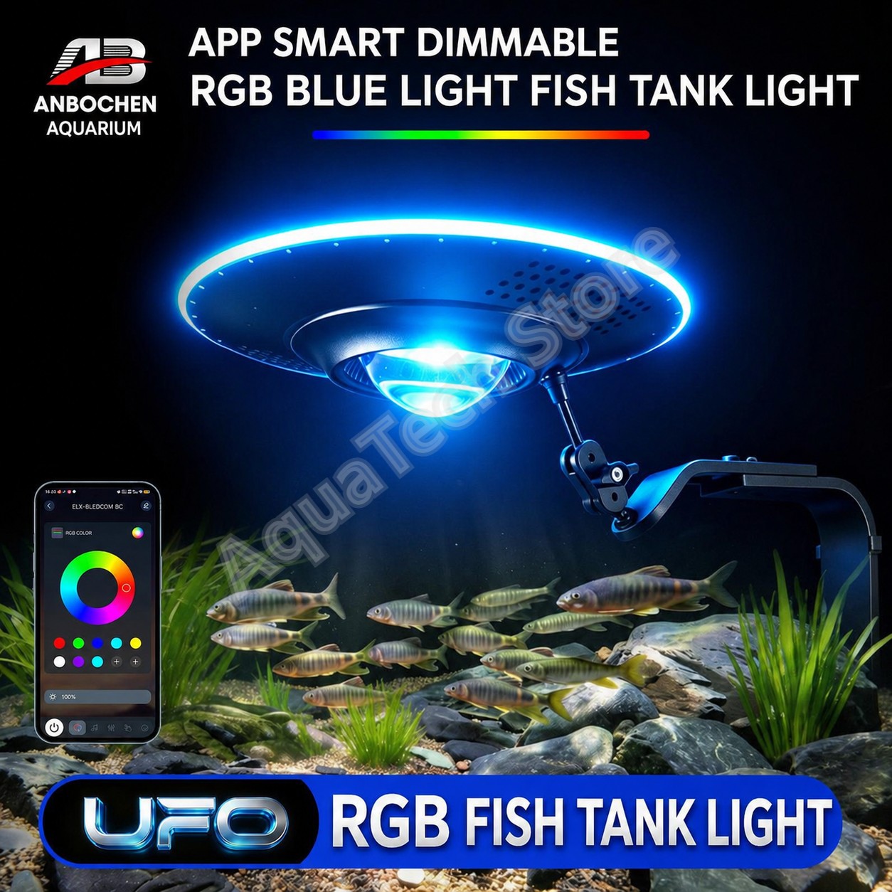 Aquarium Fish App - ANBOCHEN UFO RGB LED水槽ライト WiFiアプリ調光可能 フルスペクトル水槽ライト