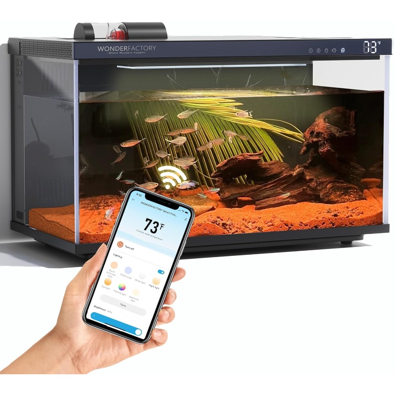 Aquarium Fish App - スマートアクアリウム、ガラス製水槽、自動清掃フィルター、デュアルカラーLEDライト、自動給餌器、温度表示、アプリ制御