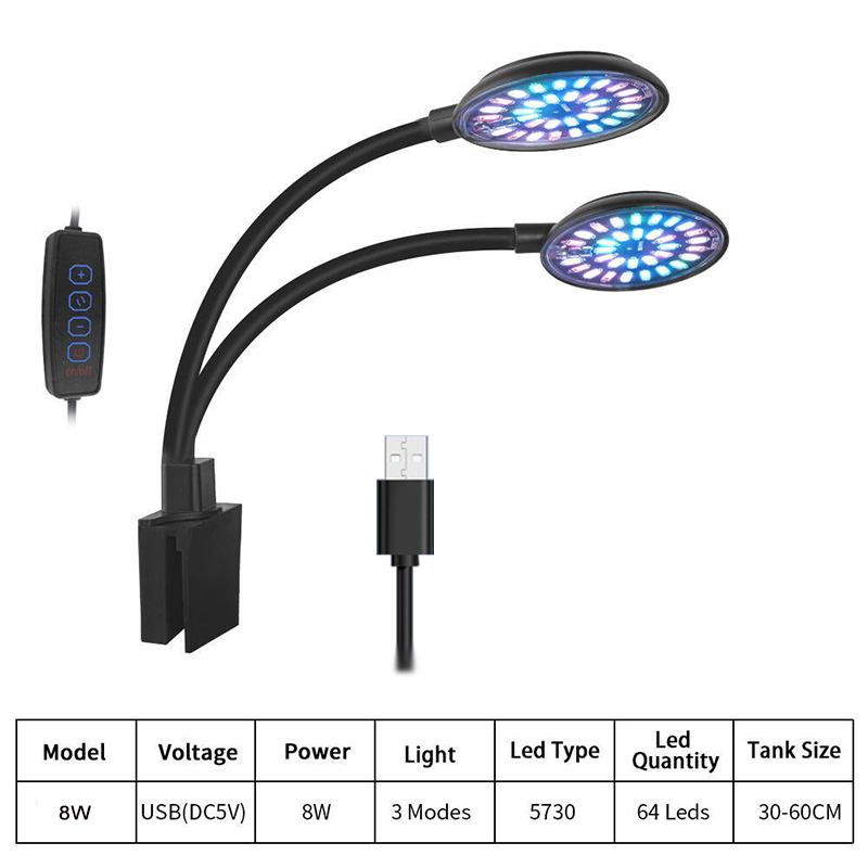 USB 水族館 LED ライト水槽クリップランプフルスペクト - Aquarium Fish Lamp のレビューと価格
