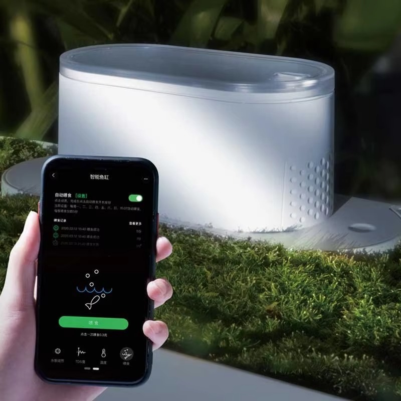 デスクトップスマートアクアリウム水槽 自動給餌器とLED照明 - Aquarium Fish Feeder Automatic のレビューと価格