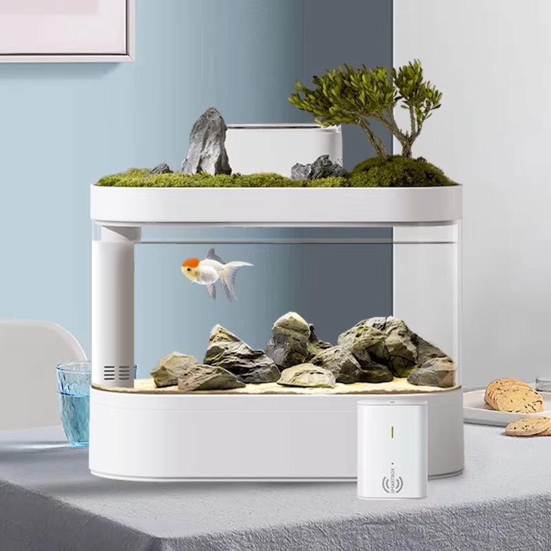 デスクトップスマートアクアリウム水槽 自動給餌器とLED照明 - Aquarium Fish Feeder Automatic のレビューと価格