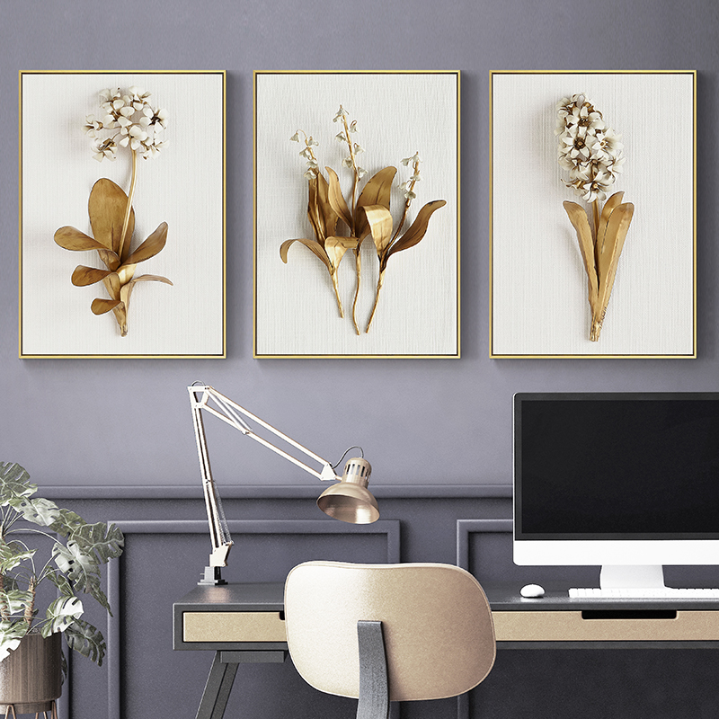 北欧黄金の植物の葉と花の壁アート写真キャンバス絵画クアドロポ - Live Plant Fertilizer のレビューと価格