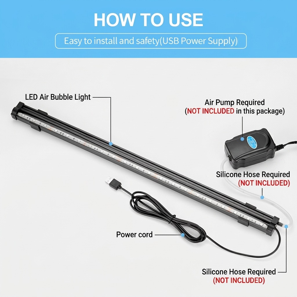 USB LED水槽エアバブルライト自動RGB変色魚タンクエア - Aquarium Fish Lamp のレビューと価格